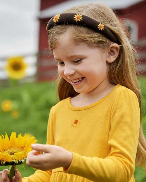Girls Applique Sunflower Headband - Harvest