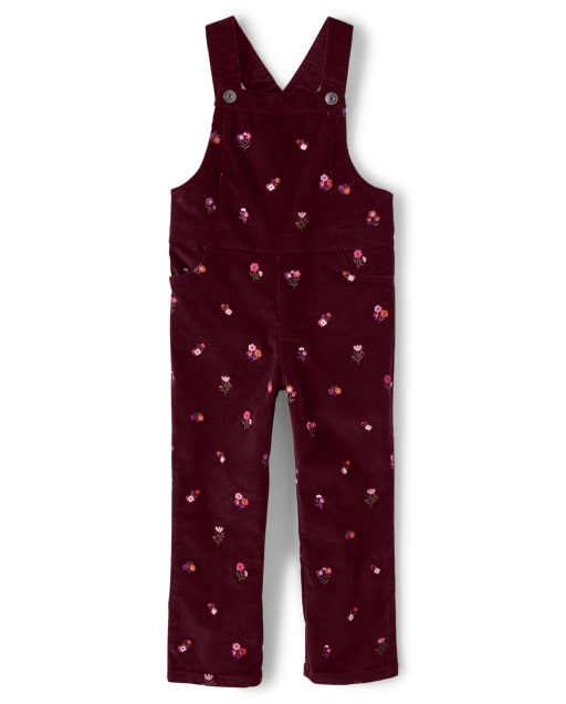 Girls Embroidered Floral Corduroy Overalls - Tree House - view 1