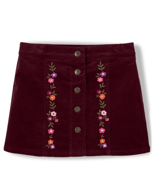 Girls Embroidered Floral Corduroy Skirt - Tree House