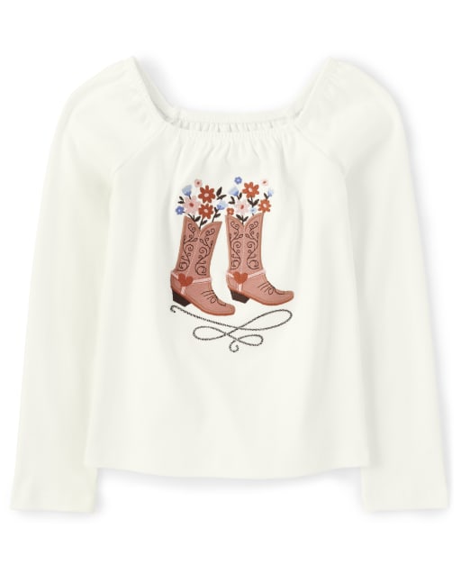 Girls Embroidered Cowgirl Top - Western Skies