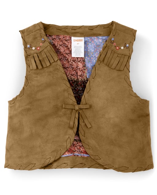 Girls Suede Fringe Vest - Western Skies - view 1