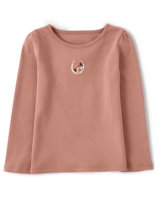 Girls Embroidered Horseshoe Top - Western Skies