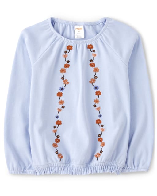 Girls Embroidered Floral Top - Western Skies - view 1