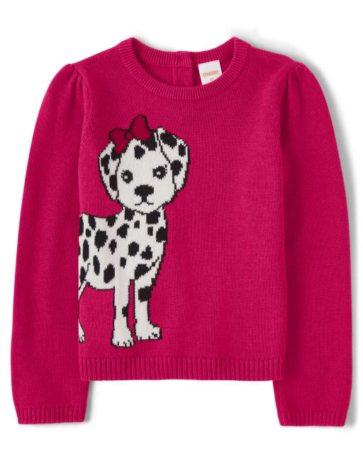 Girls Intarsia Puppy Sweater - Dalmatian Friends - view 1