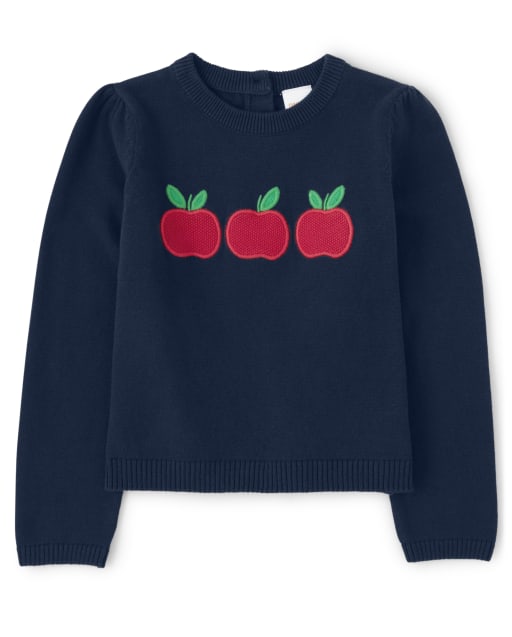 Girls Embroidered Apple Sweater - Teacher's Favorite - view 1