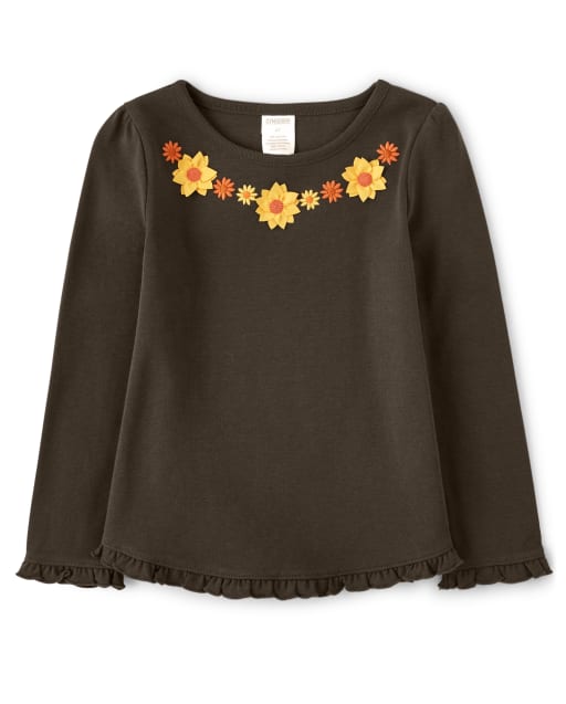 Girls Embroidered Sunflower Ruffle Top - Harvest - view 1