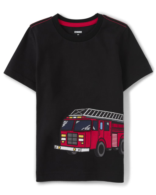 Camiseta de camión de bomberos bordada para niños - Jefe de bomberos