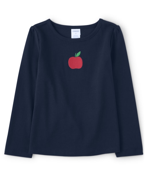 Girls Embroidered Apple Top - Teacher's Favorite - view 1