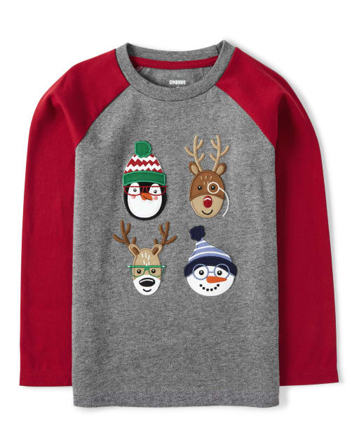 Boys Embroidered Holiday Raglan Top - Ho Ho Ho - view 1