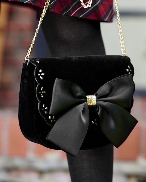 Girls Velvet Bow Bag - Family Celebrations Red