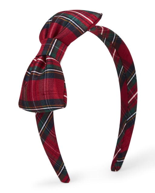 Girls Plaid Bow Headband - Family Celebrations Red