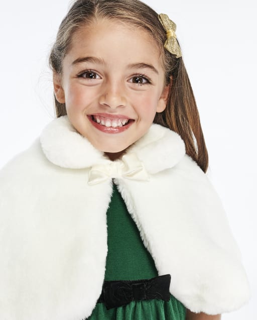 Girls Faux Fur Cape - Family Celebrations Green