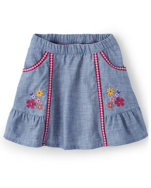 Jupe-short Denim à fleurs brodées pour fille - Little Llamas - lbl_product_image_view_1