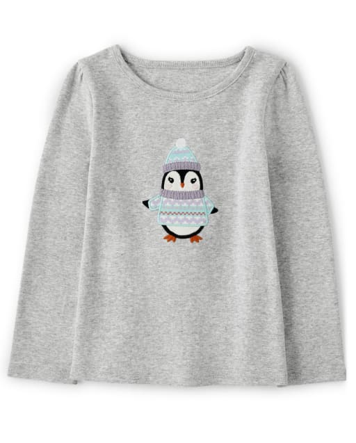Girls Embroidered Penguin Top - Polar Party - view 1