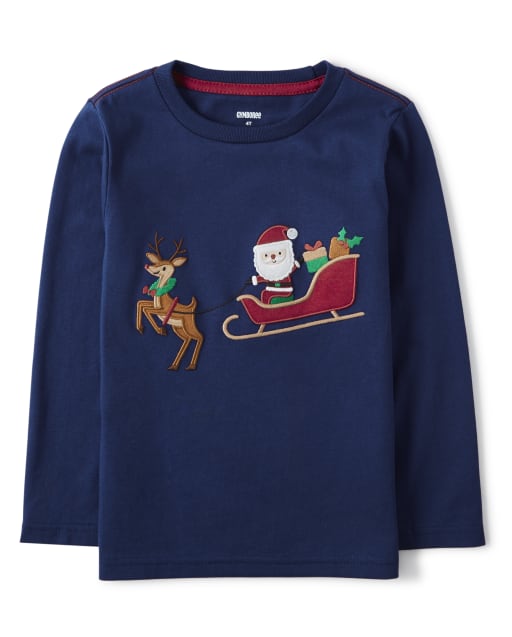Boys Embroidered Santa's Sleigh Top - Ho Ho Ho