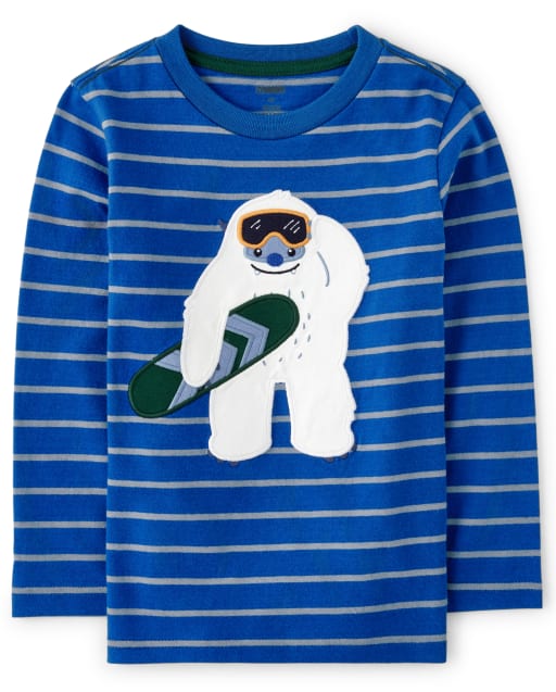 Boys Long Sleeve Embroidered Yeti Striped Top - Polar Party
