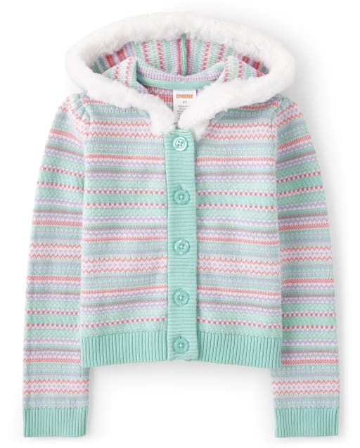 Girls Fairisle Hoodie Cardigan - Polar Party