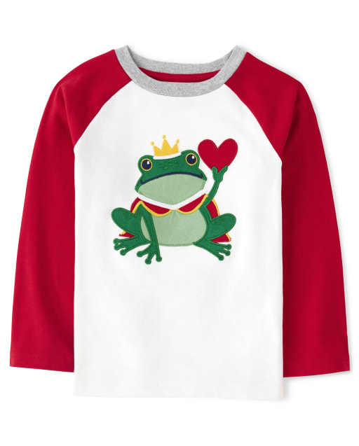 Boys Long Sleeve Embroidered Frog Top - Valentine Cutie