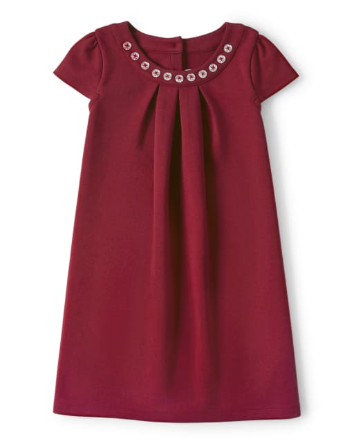 Girls Jeweled Ponte Dress - Family Celebrations Red - view 1