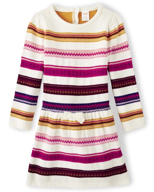 Girls Long Sleeve Striped Sweater Dress - Little Llamas
