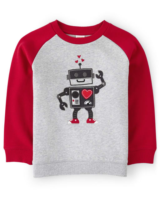 Boys Long Sleeve Embroidered Robot Sweatshirt - Valentine Cutie