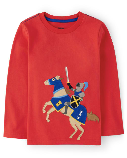 Camiseta de caballero bordada de manga larga para niños - Caballeros y dragones