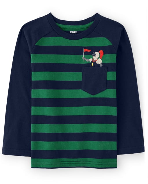 Boys Long Sleeve Striped Pocket Top - Knights and Dragons