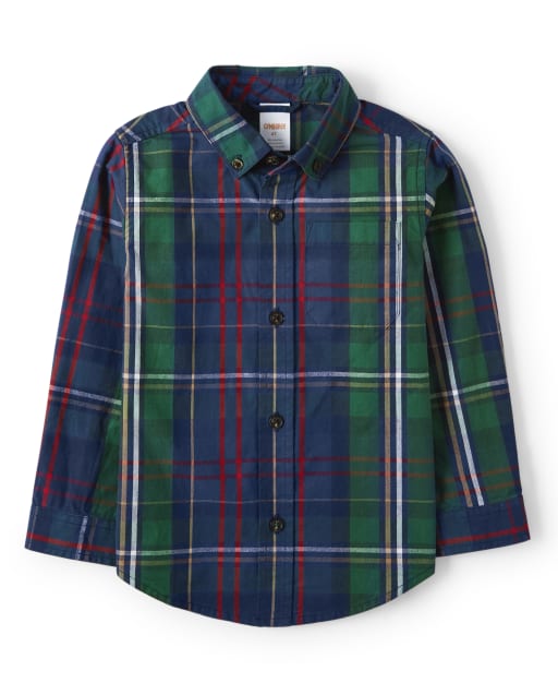 Boys Plaid Button Up Shirt - Family Celebrations Green