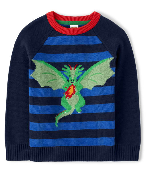 Boys Long Sleeve Intarsia Dragon Striped Sweater - Knights and Dragons