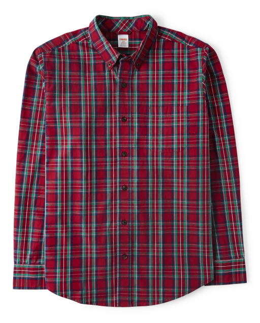 Mens Plaid Button Up Shirt - Family Celebrations Red - view 1