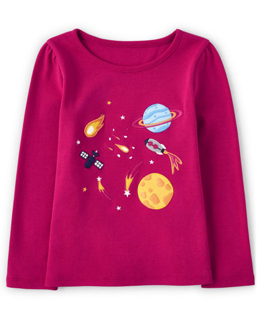 Camiseta de manga larga con bordado espacial para niña - Comet Club