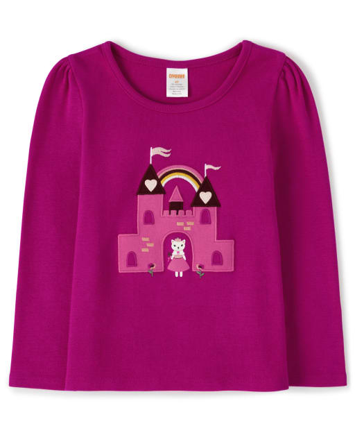 Girls Long Sleeve Embroidered Castle Top - Royal Princess