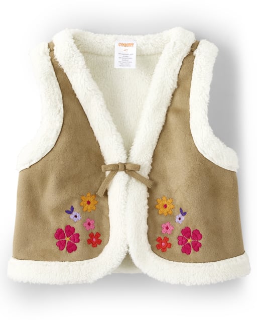 Girls Embroidered Floral Vest - Little Llamas - view 1