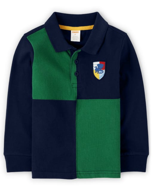 Boys Long Sleeve Colorblock Rugby Polo - Knights and Dragons