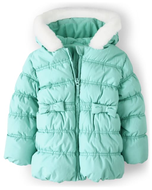 Girls Bow Puffer Jacket - Polar Party