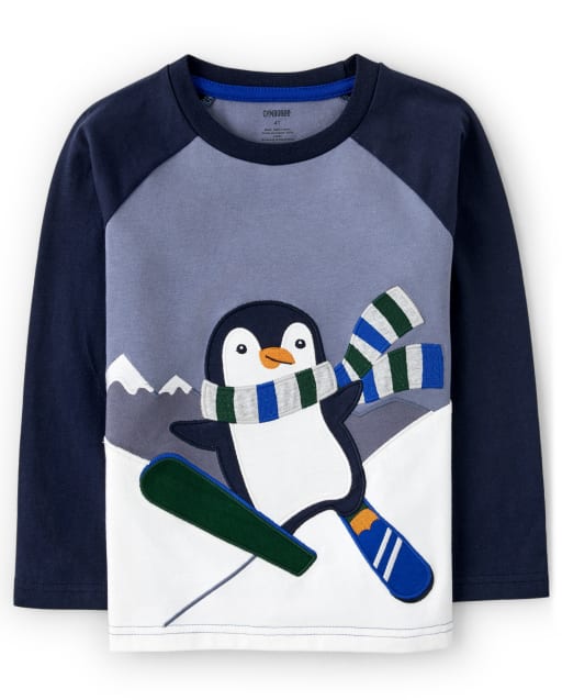 Boys Embroidered Ski Penguin Top - Polar Party