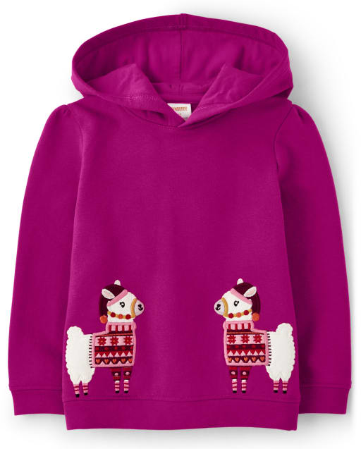 Girls Embroidered Llama Hoodie - Little Llamas - view 1