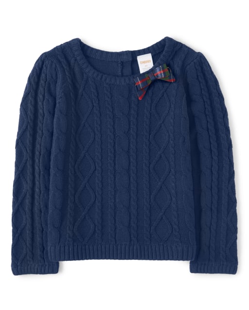 Girls Cable Knit Sweater - Family Celebrations Green