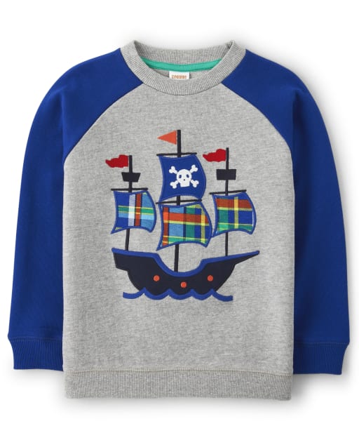 Boys Long Sleeve Embroidered Pirate Ship Sweatshirt - Aye Aye Matey