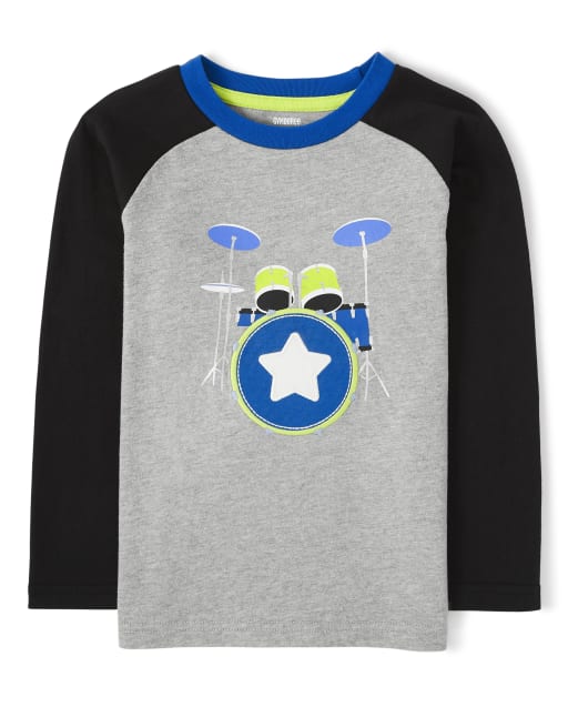 Camiseta raglán con bordado de batería para niños - Rock Academy
