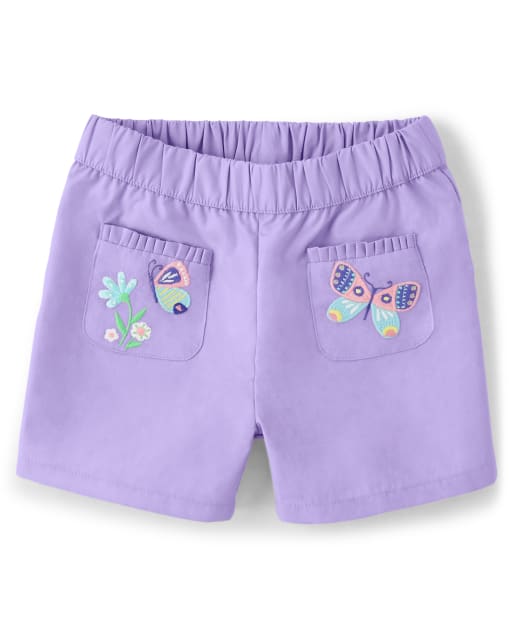 Girls Embroidered Woven Pocket Shorts - Backyard Explorer