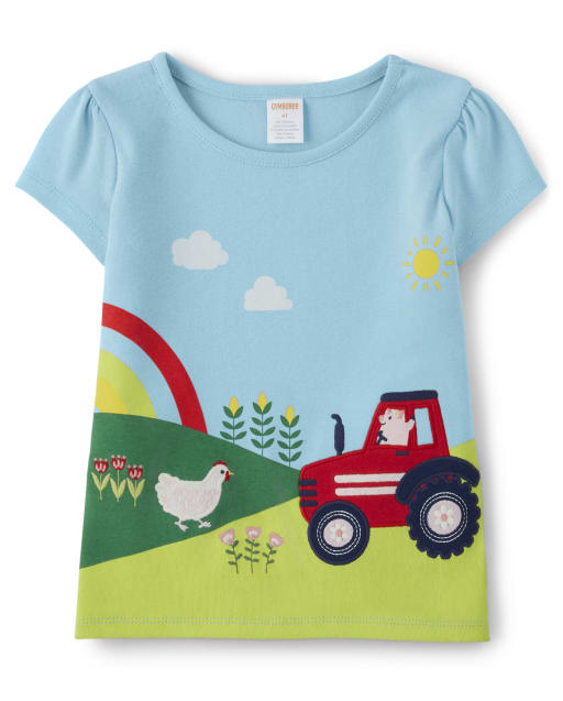 Girls Short Sleeve Embroidered Farm Top - Farming Friends