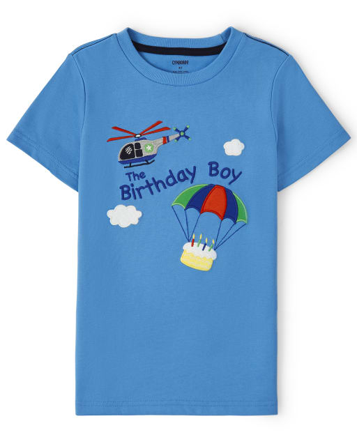 Camiseta de manga corta bordada con diseño de helicóptero para cumpleaños de niño - Birthday Boutique