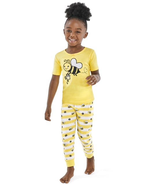 Girls Short Sleeve Bee Snug Fit Cotton 2-Piece Pajamas - Gymmies