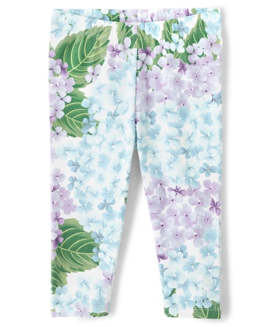 Girls Hydrangea Print Knit Capri Leggings - Spring Blooms