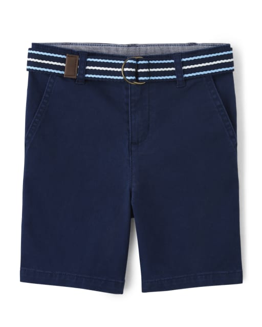 Boys Belted Twill Woven Shorts - Spring Blooms