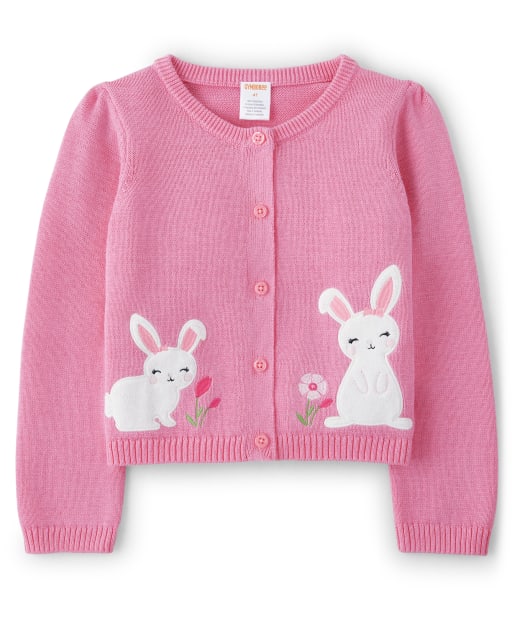 Girls Long Sleeve Embroidered Bunny Cardigan - Spring Celebrations