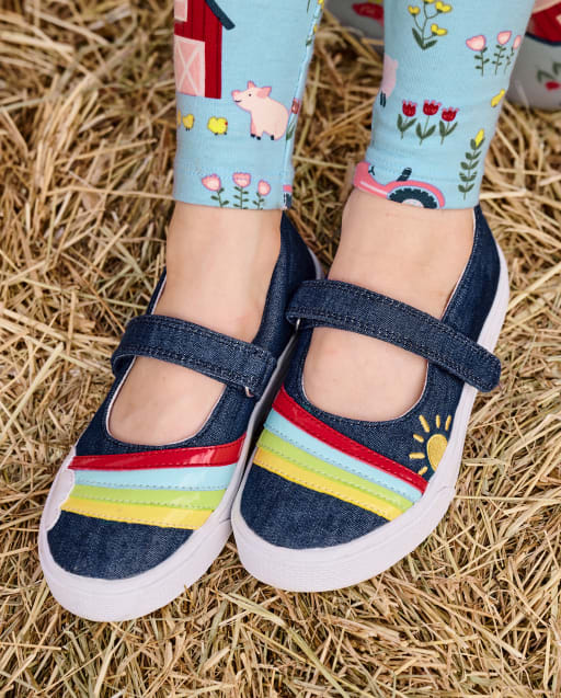 Girls Rainbow Ballet Flats - Farming Friends