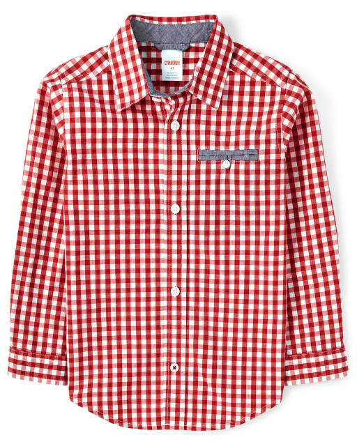 Boys Gingham Button Up Shirt - Farming Friends