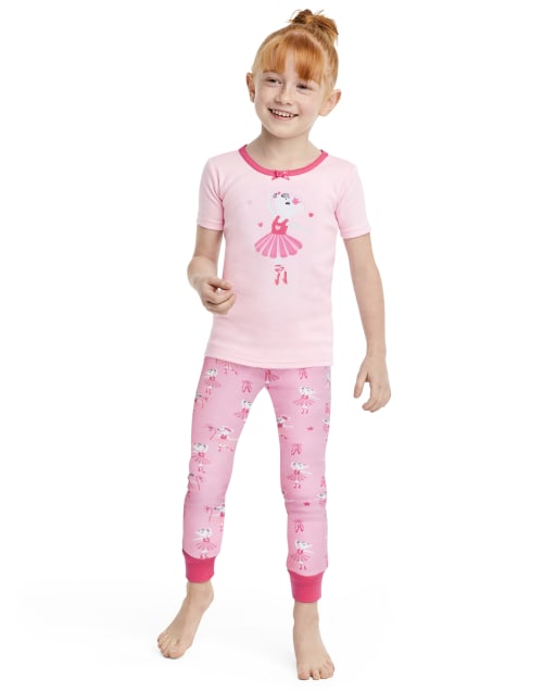 Pijama de 2 piezas de algodón con ajuste ceñido de bailarina de manga corta para niñas - Gymmies